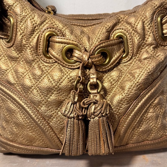 Vintage Lockheart Gold Metallic Quilted Leather Tassel Bag